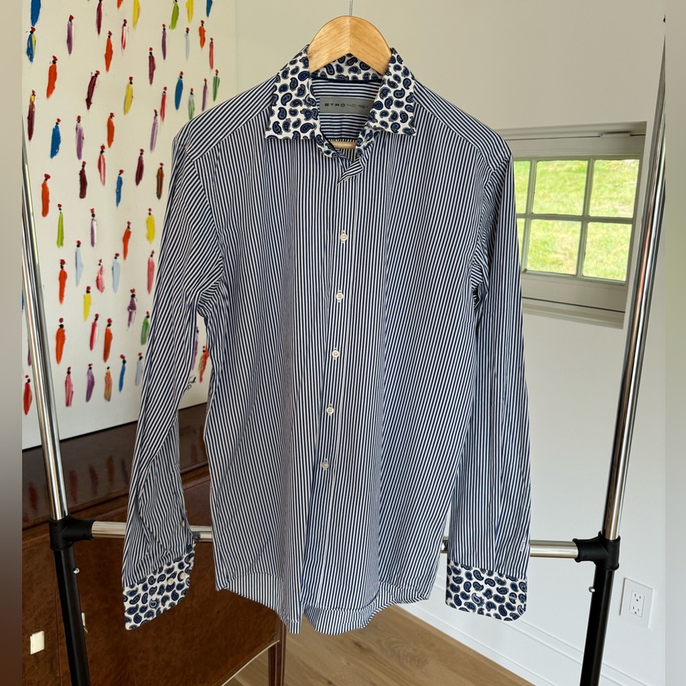 Striped Button Down with Paisley Collar and Cuffs
